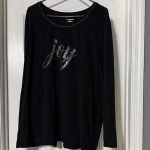 Catherine’s Black Long Sleeve Tee with studded Joy Design